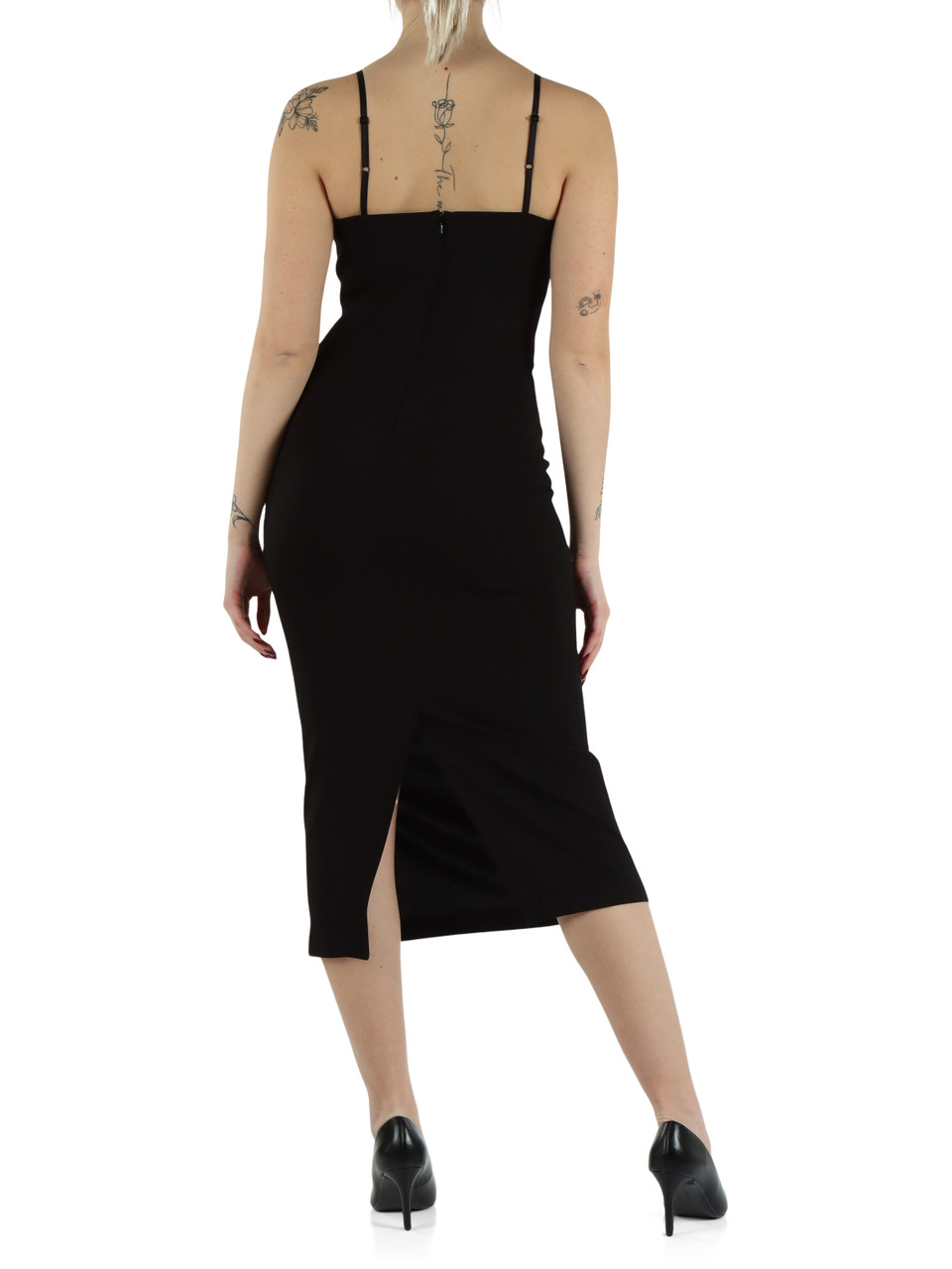 NERO | Abito midi CARRUBA con ricamo gioiello