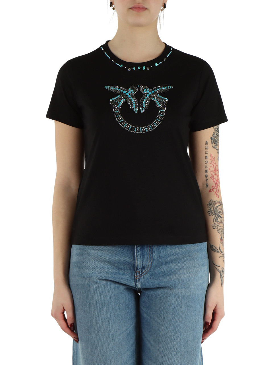 NERO | T-shirt in cotone FIDENZA con pietre applicate