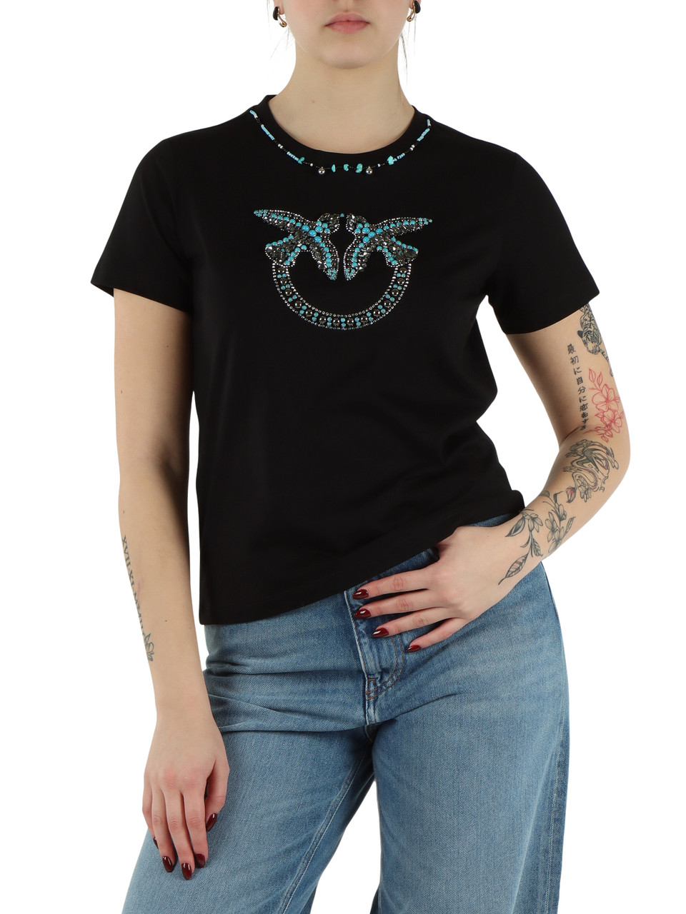 NERO | T-shirt in cotone FIDENZA con pietre applicate