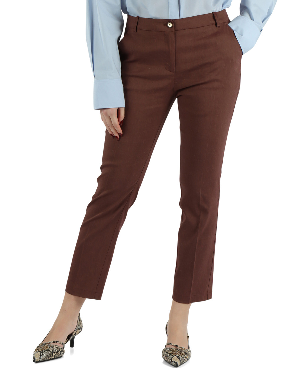 MARRONE | Pantalone in lino e viscosa stretch BELLO