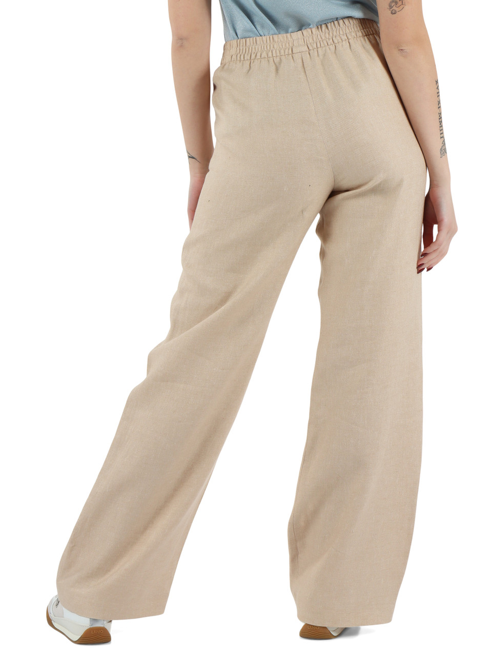 BEIGE | Pantalone gamba larga in lino e viscosa
