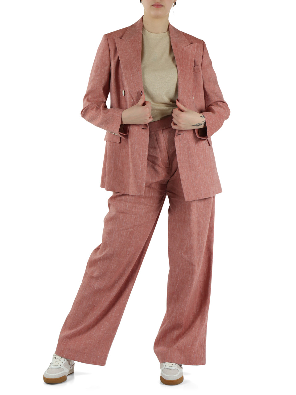 ROSSO CHIARO | Pantalone classico con pinces in lino e viscosa