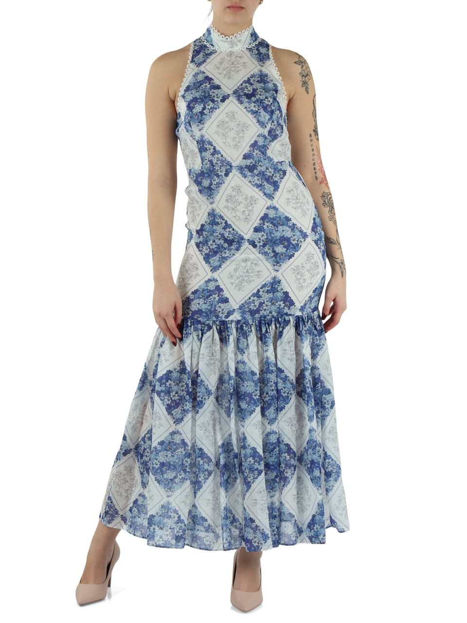 BIANCO | Abito lungo stampato in ramiè