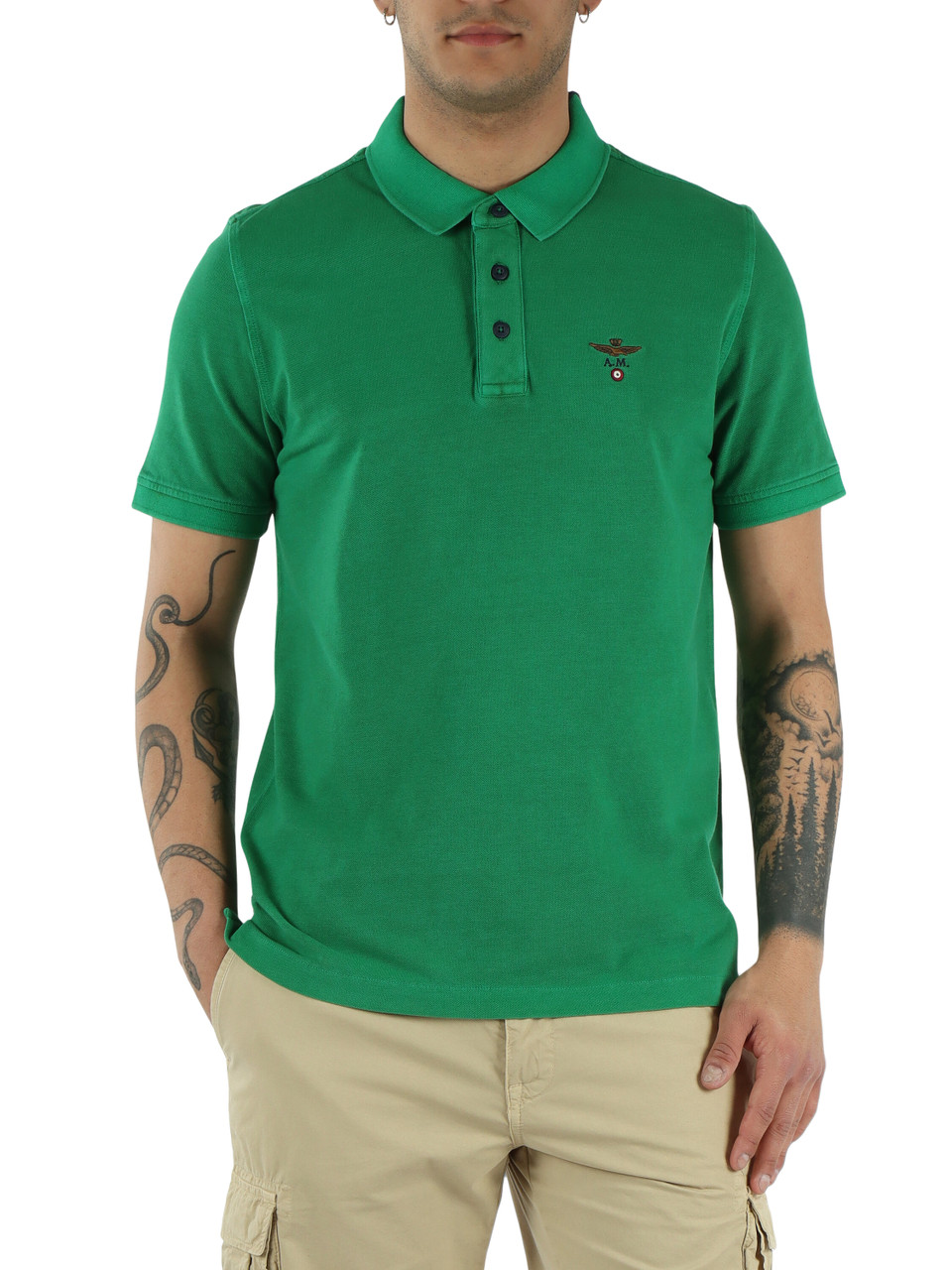 VERDE | Polo regular fit in cotone piquet con ricamo logo