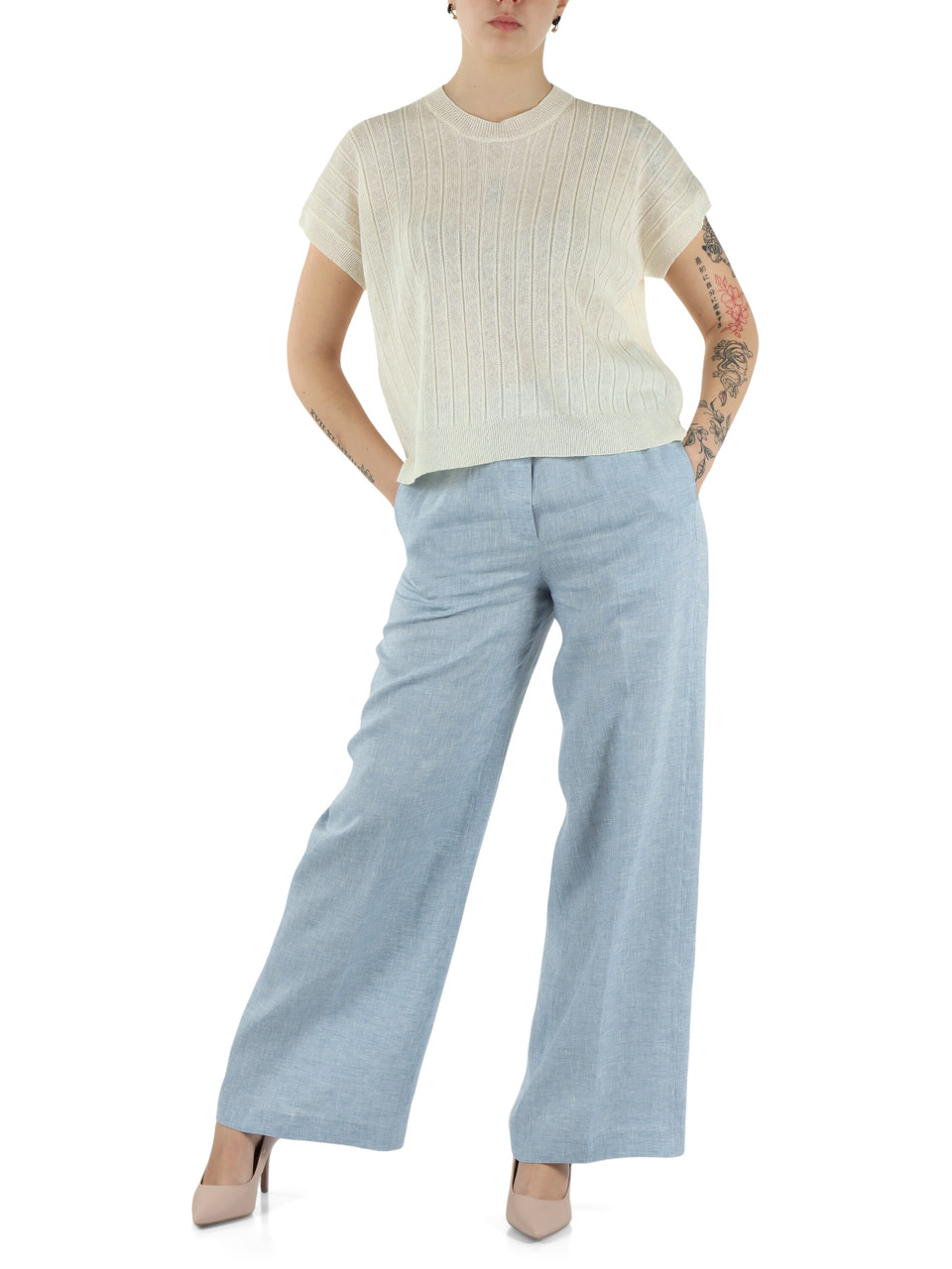 PANNA | Maglia in filato di misto lino a coste