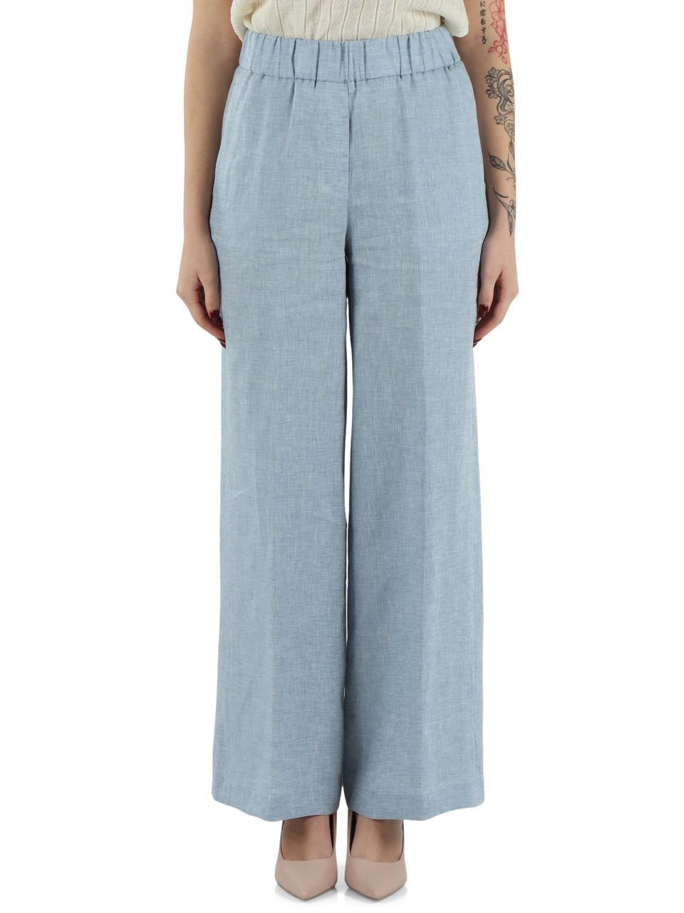 AZZURRO | Pantalone gamba larga in lino
