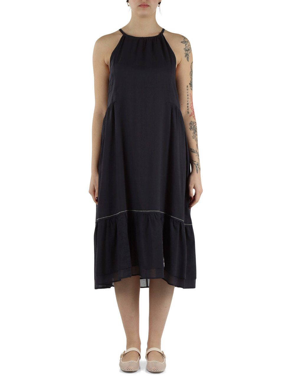 Dunkelblau | Ausgestelltes Kleid aus Baumwoll-Voile