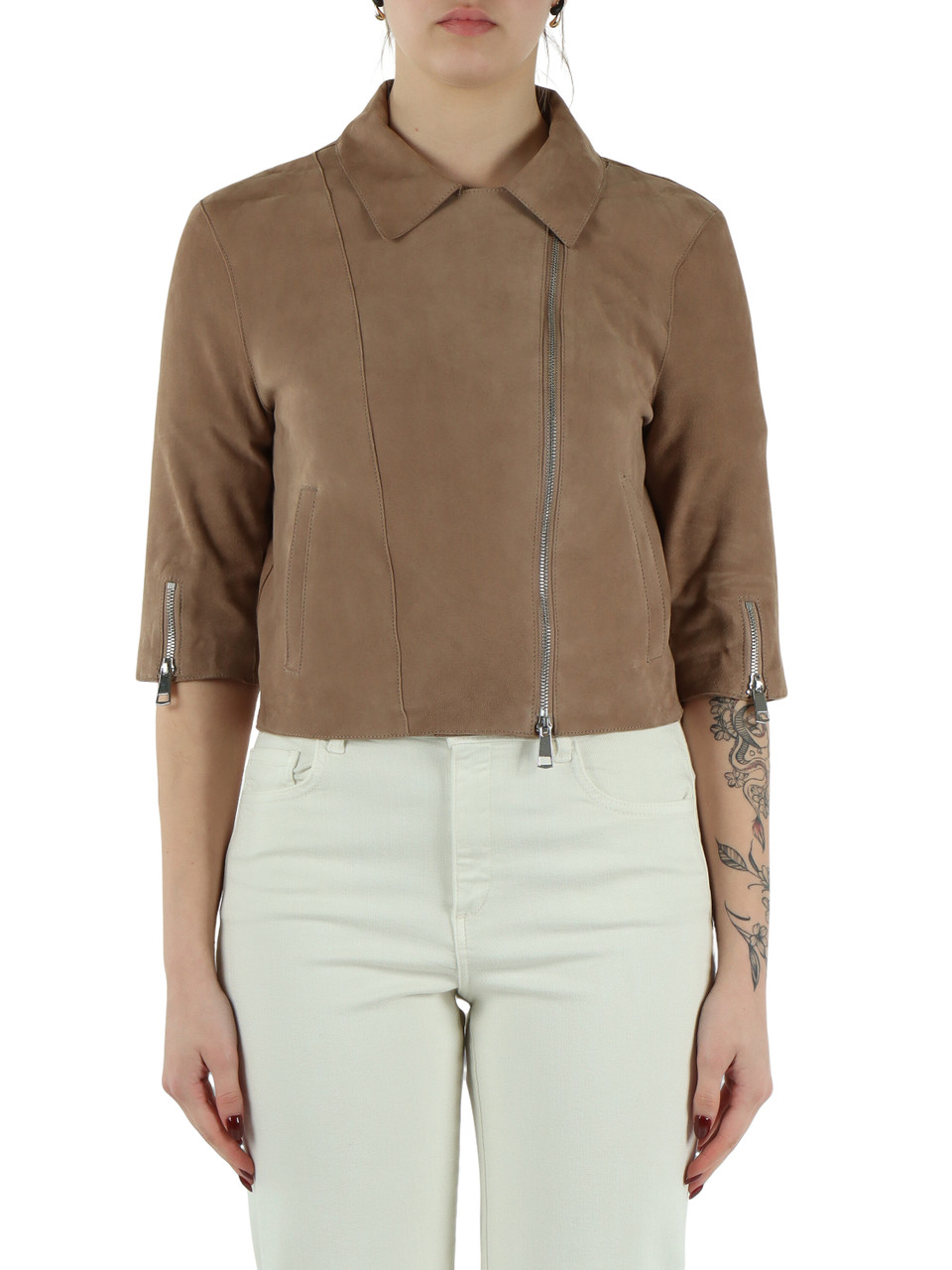 BEIGE | Giacca cropped in suede MIMI