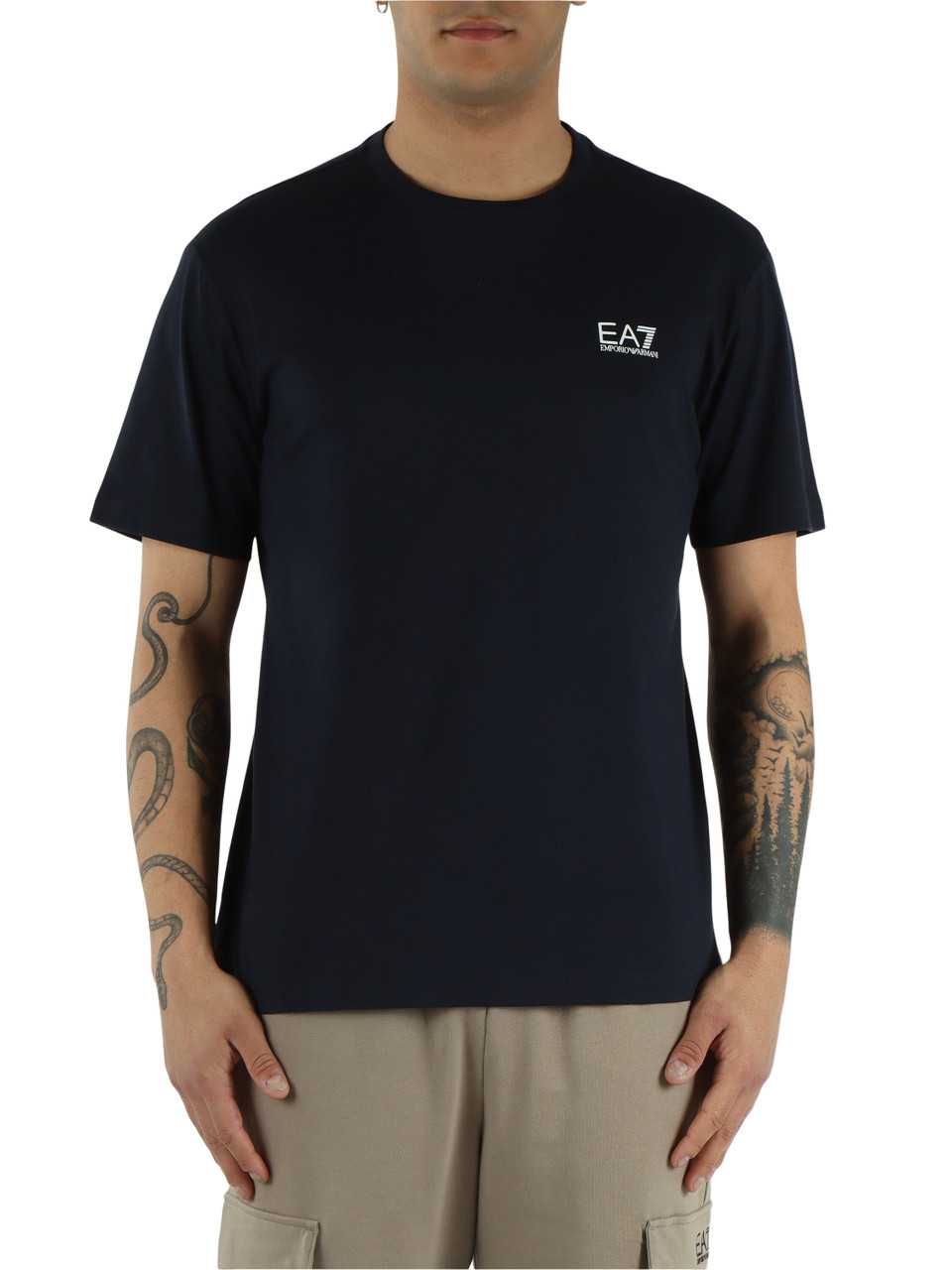 Dunkelblau | Regular Fit T-Shirt aus Baumwolle mit Logoprint