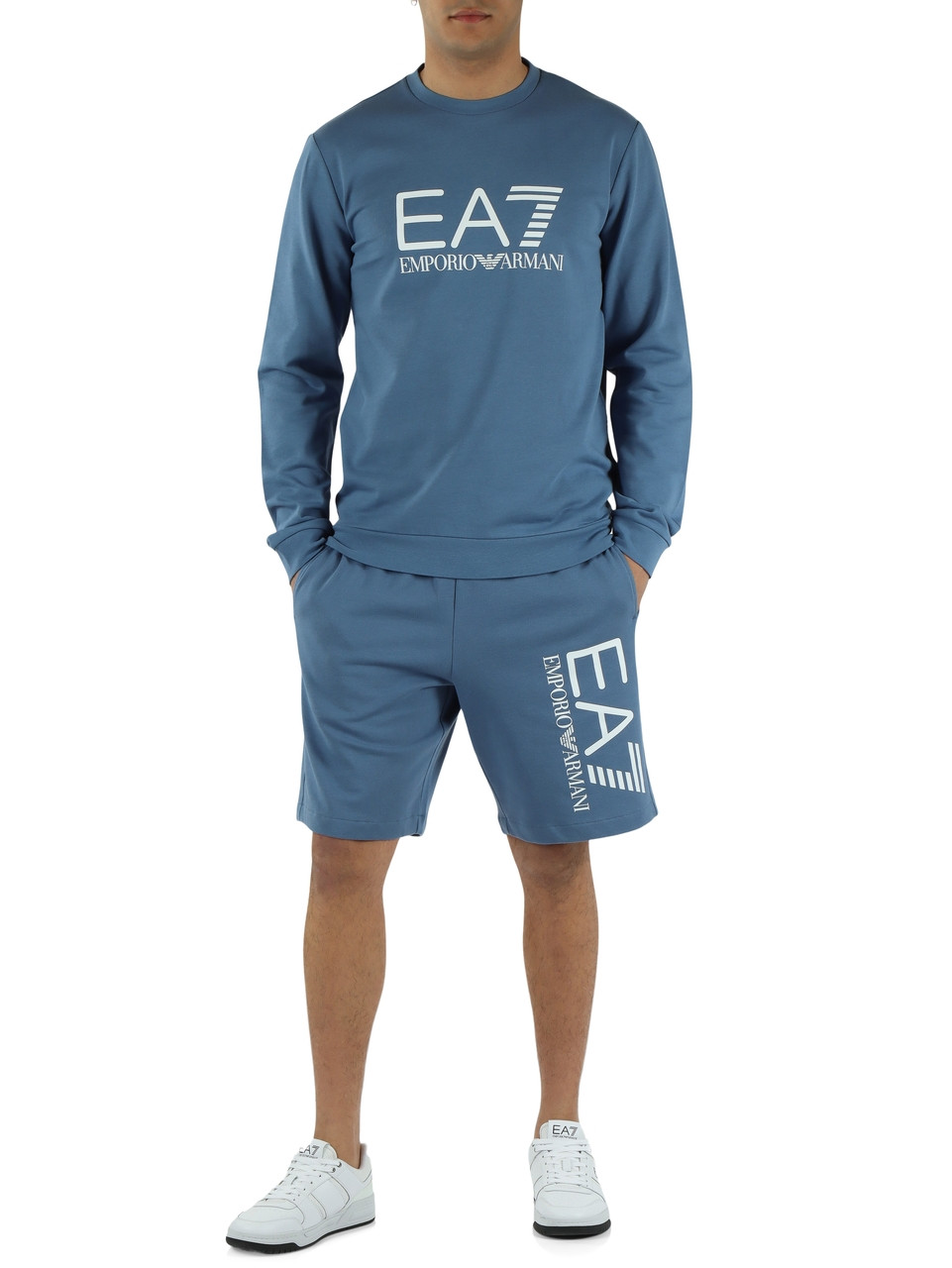 BLU CHIARO | Felpa slim fit in cotone garzato con stampa logo