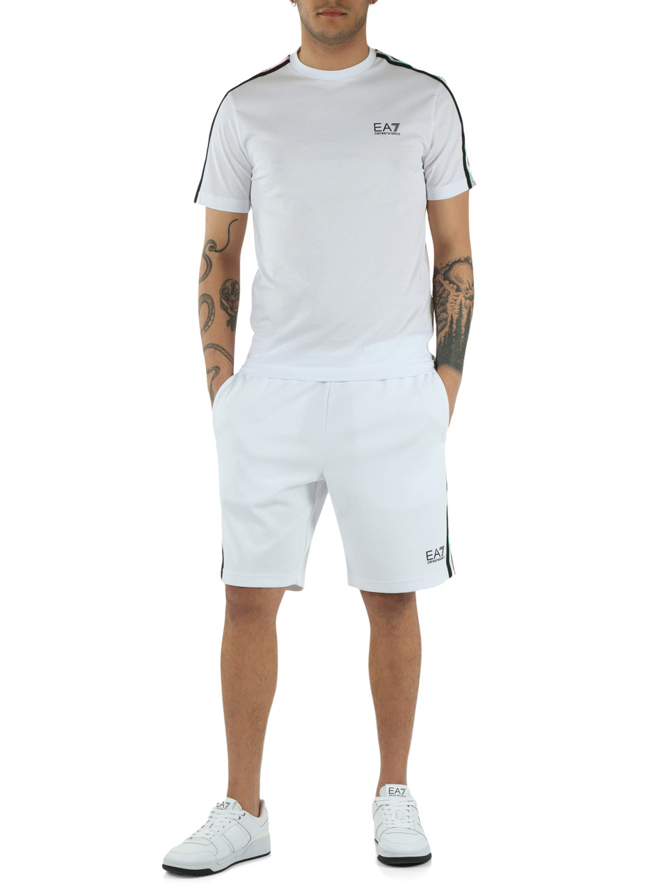 BIANCO | Pantaloncini sportivi slim fit in misto cotone