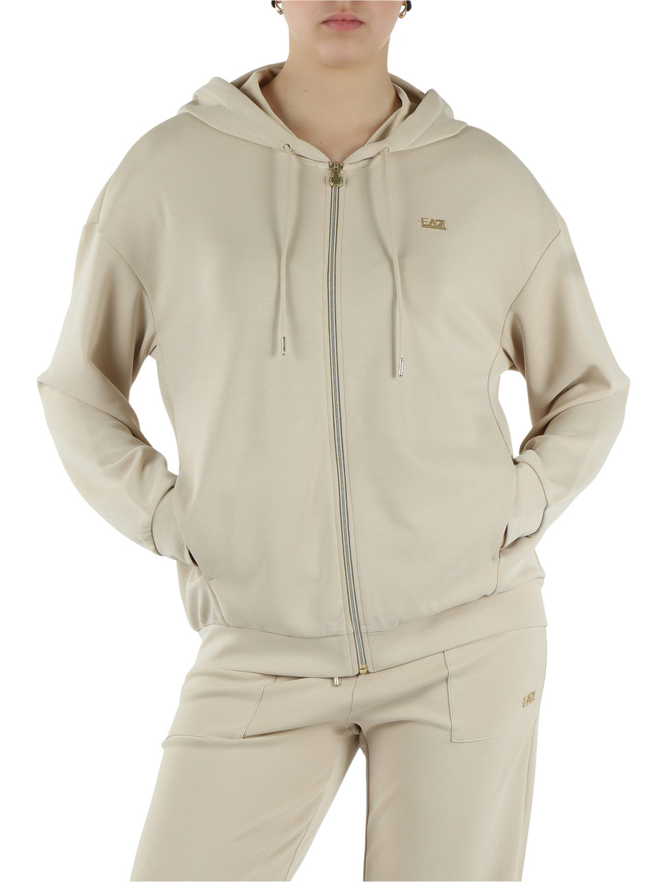 BEIGE | Felpa con cappuccio e zip in misto modal