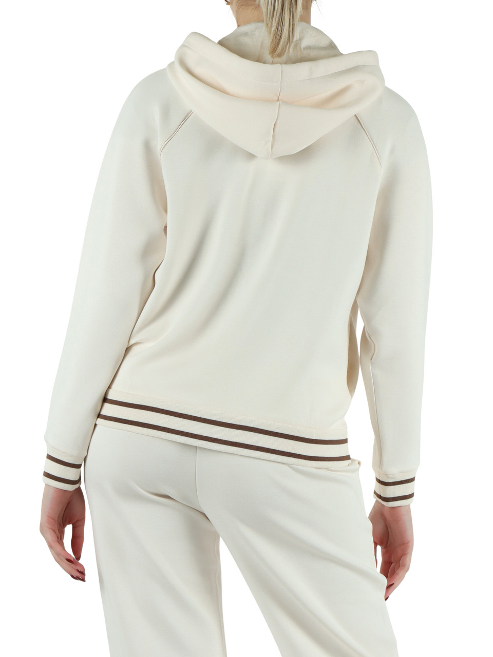 CREMA | Felpa con cappuccio e zip in misto viscosa