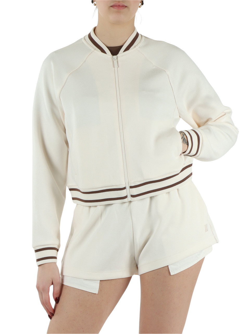 CREMA | Felpa cropped modello bomber in misto viscosa