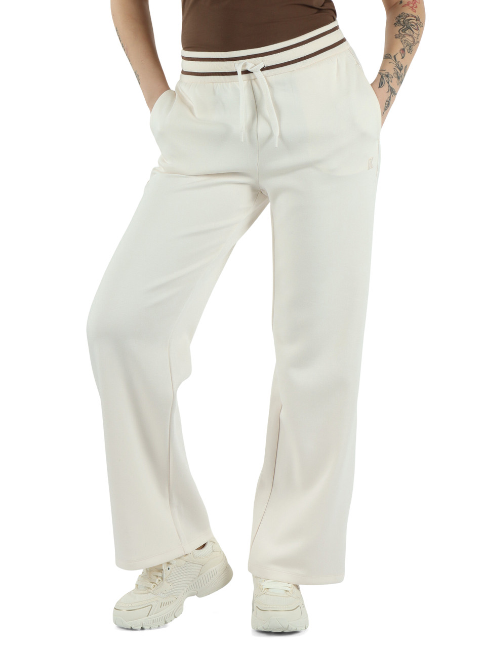 CREMA | Pantalone sportivo gamba larga in misto viscosa