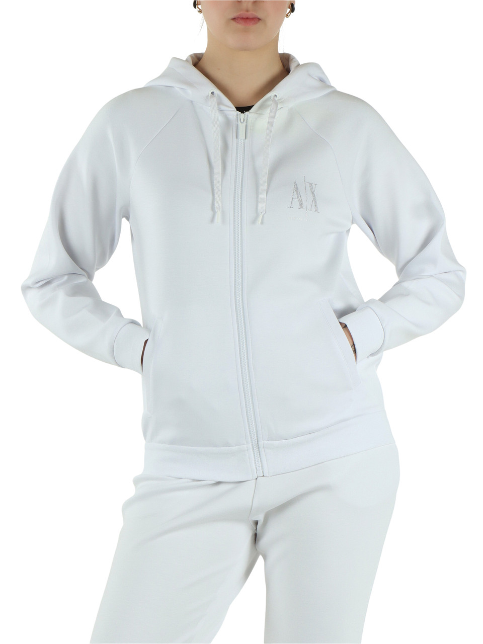 BIANCO | Felpa in misto viscosa con logo in strass