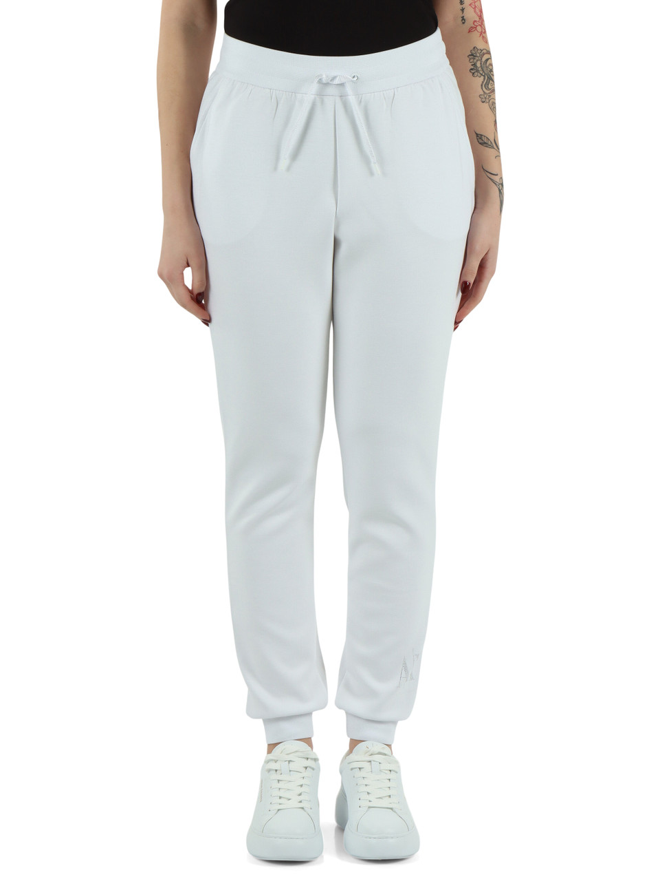 BIANCO | Pantalone sportivo in misto viscosa con logo in strass