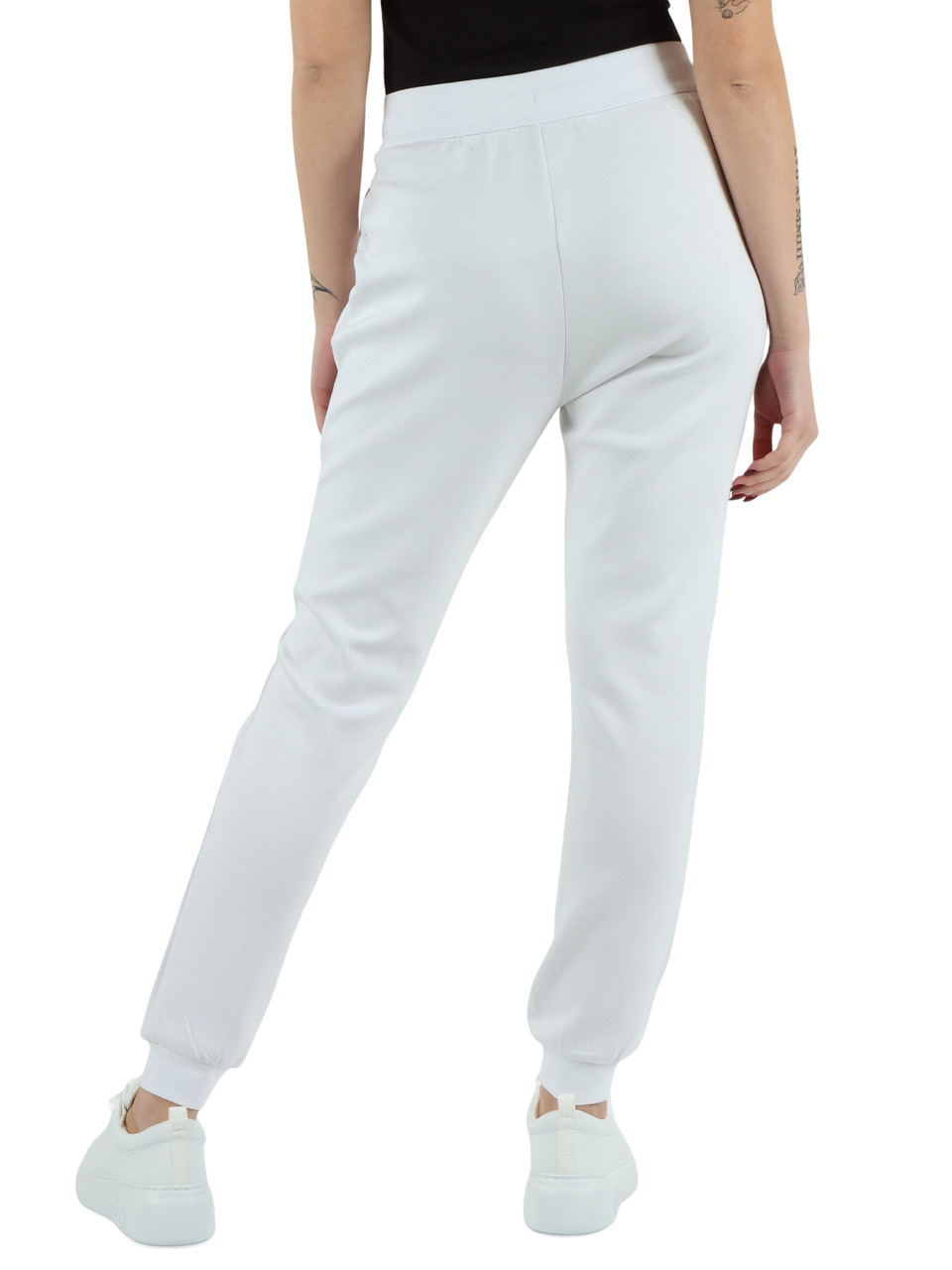 BIANCO | Pantalone sportivo in misto viscosa con logo in strass