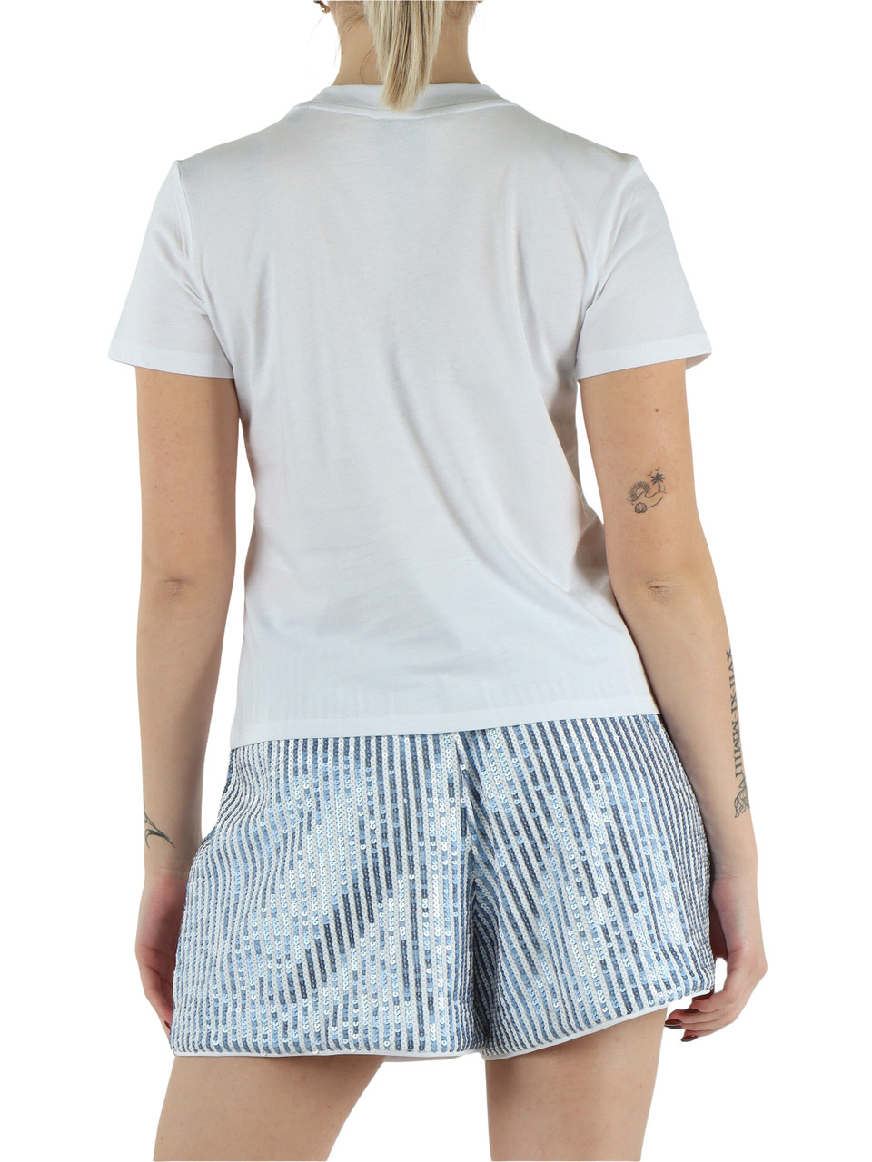 BIANCO | T-shirt regular boxy in cotone con logo paillettato
