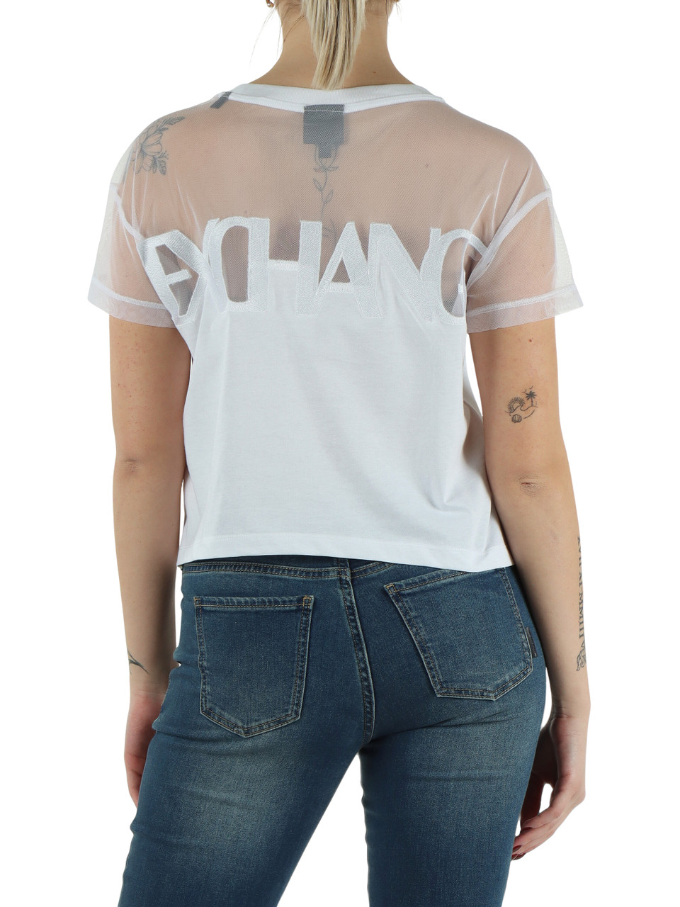 WEISS | Cropped T-Shirt aus Baumwolle und Tüll