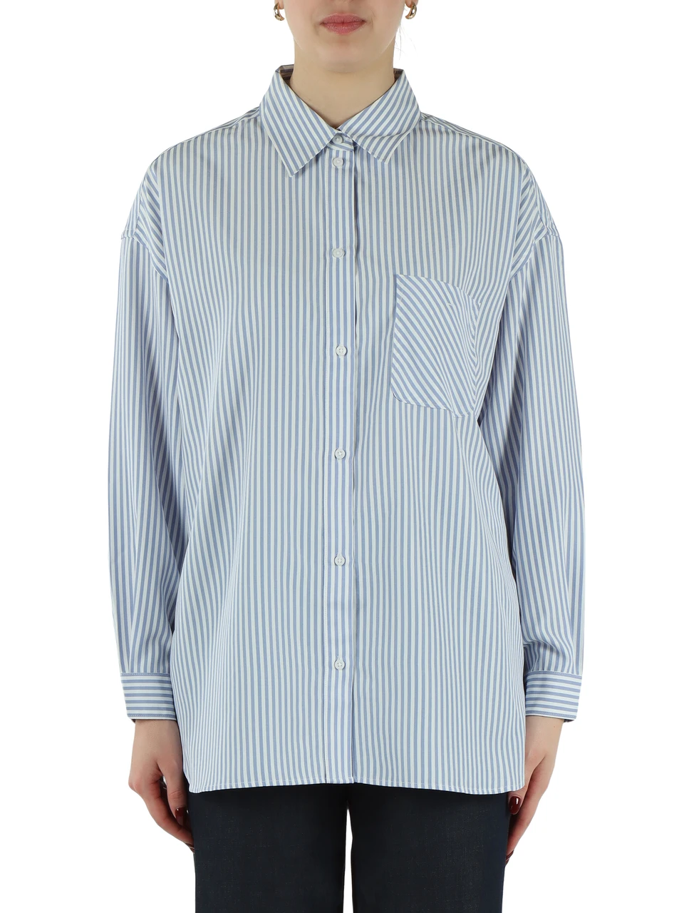 AZURBLAU | Gestreiftes Oversize-Hemd aus Viskosemischung