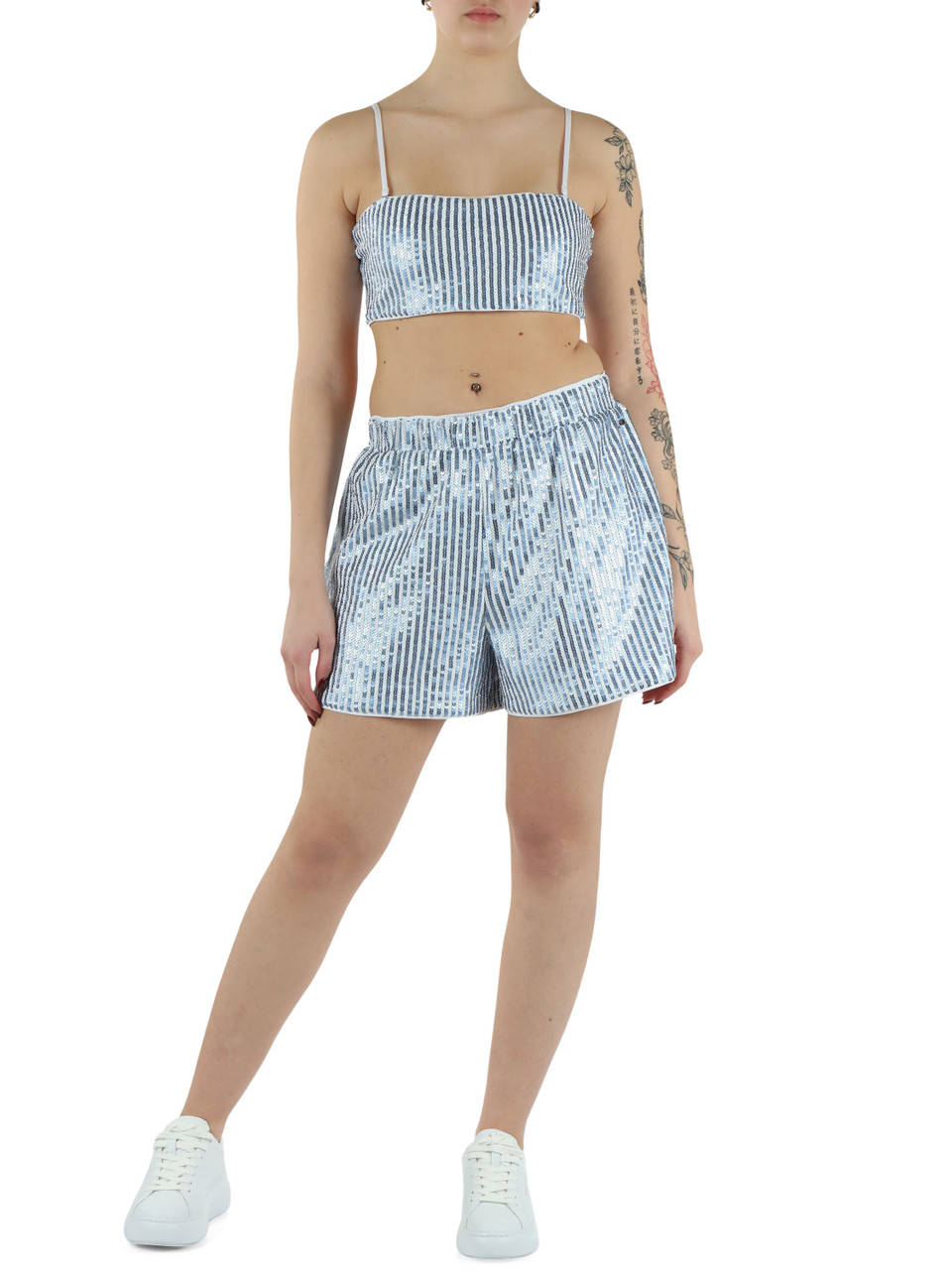 AZZURRO | Shorts paillettato a righe