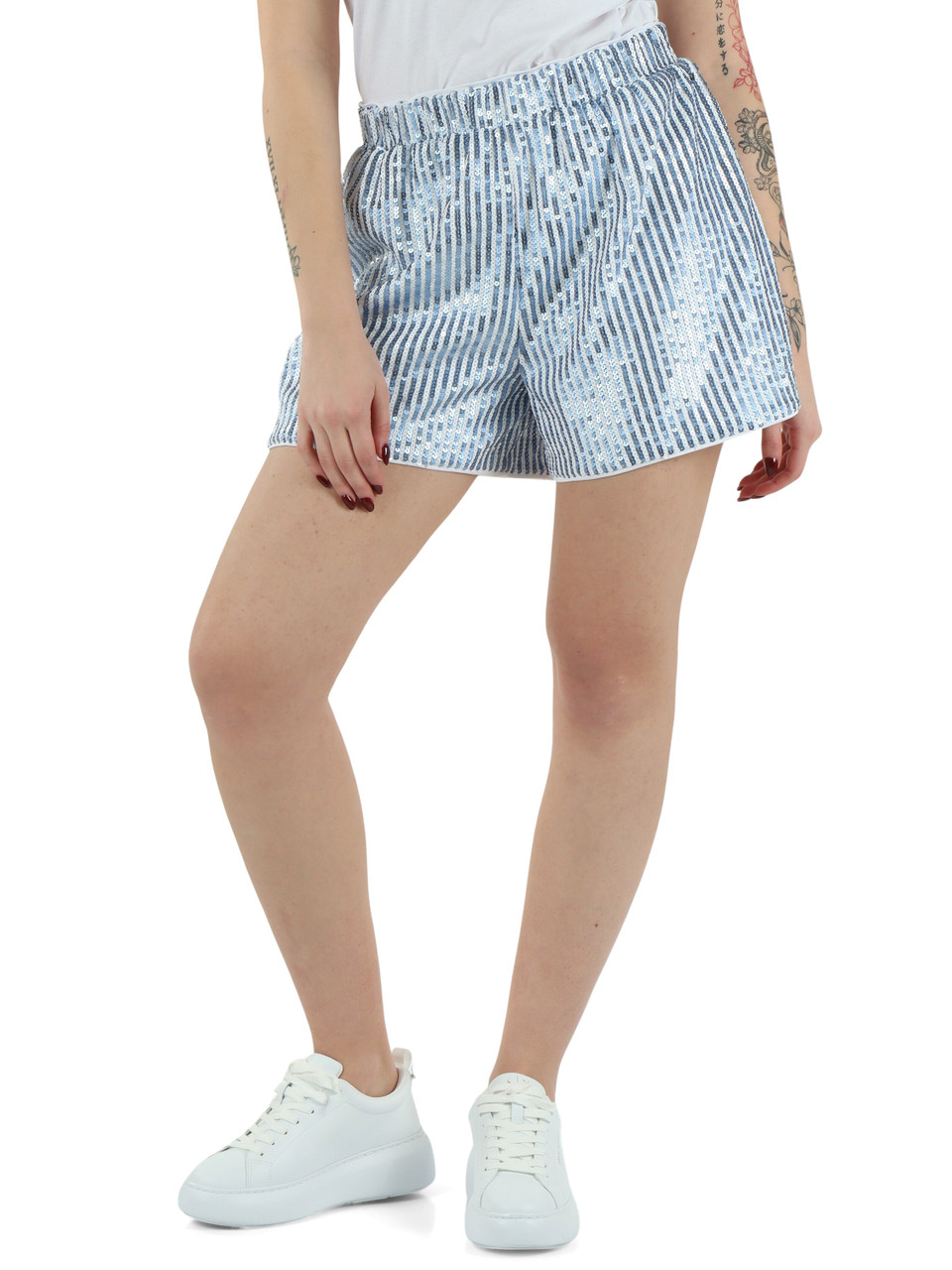AZZURRO | Shorts paillettato a righe