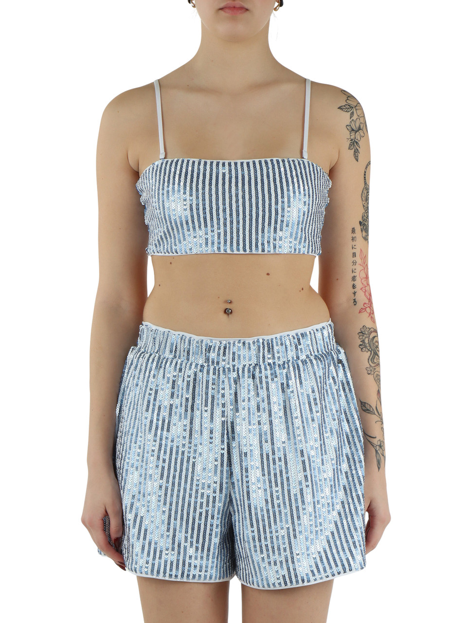 AZURBLAU | Gestreiftes Pailletten-Top