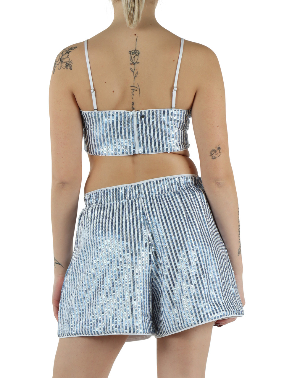 AZURBLAU | Gestreiftes Pailletten-Top