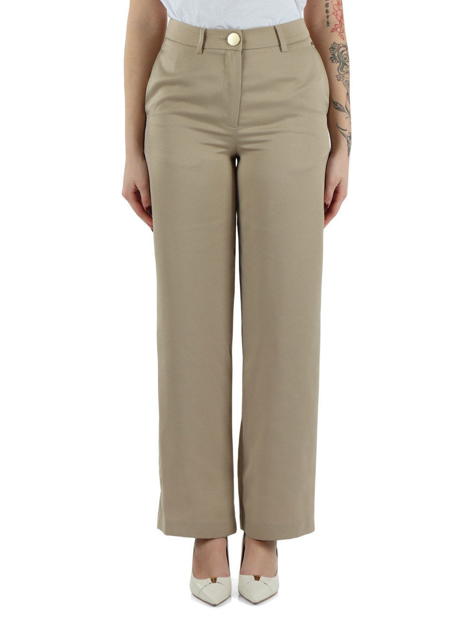 BEIGE | Pantalone gamba larga in envers satin