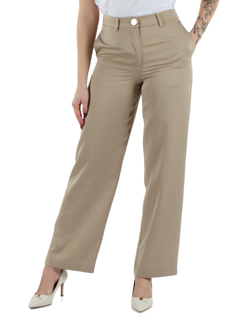 BEIGE | Pantalone gamba larga in envers satin