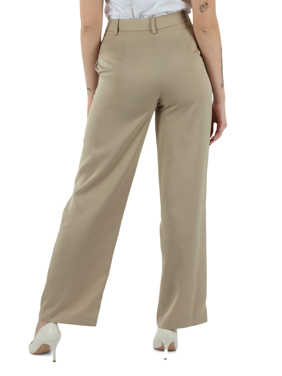 BEIGE | Pantalone gamba larga in envers satin
