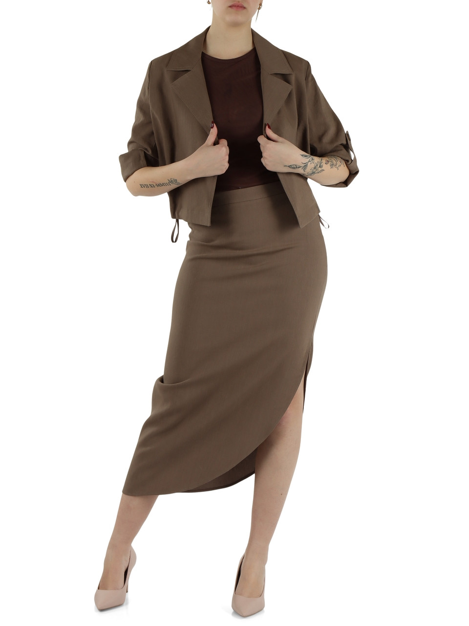 MARRONE | MONOCHROME: Gonna con fondo asimmetrico FERITO