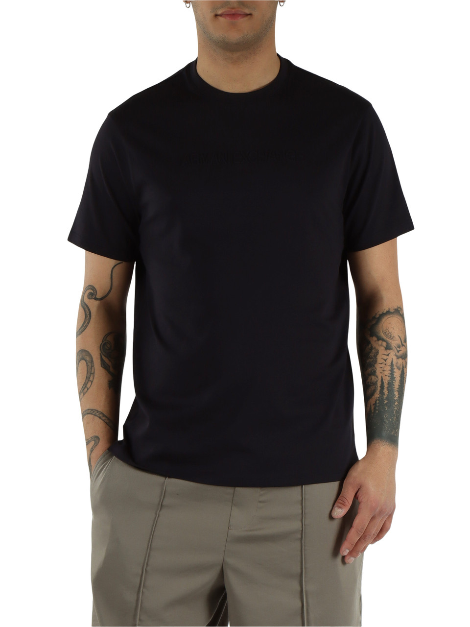 Dunkelblau | Slim-Fit T-Shirt aus Baumwolle mit erhabenem Logo-Schriftzug