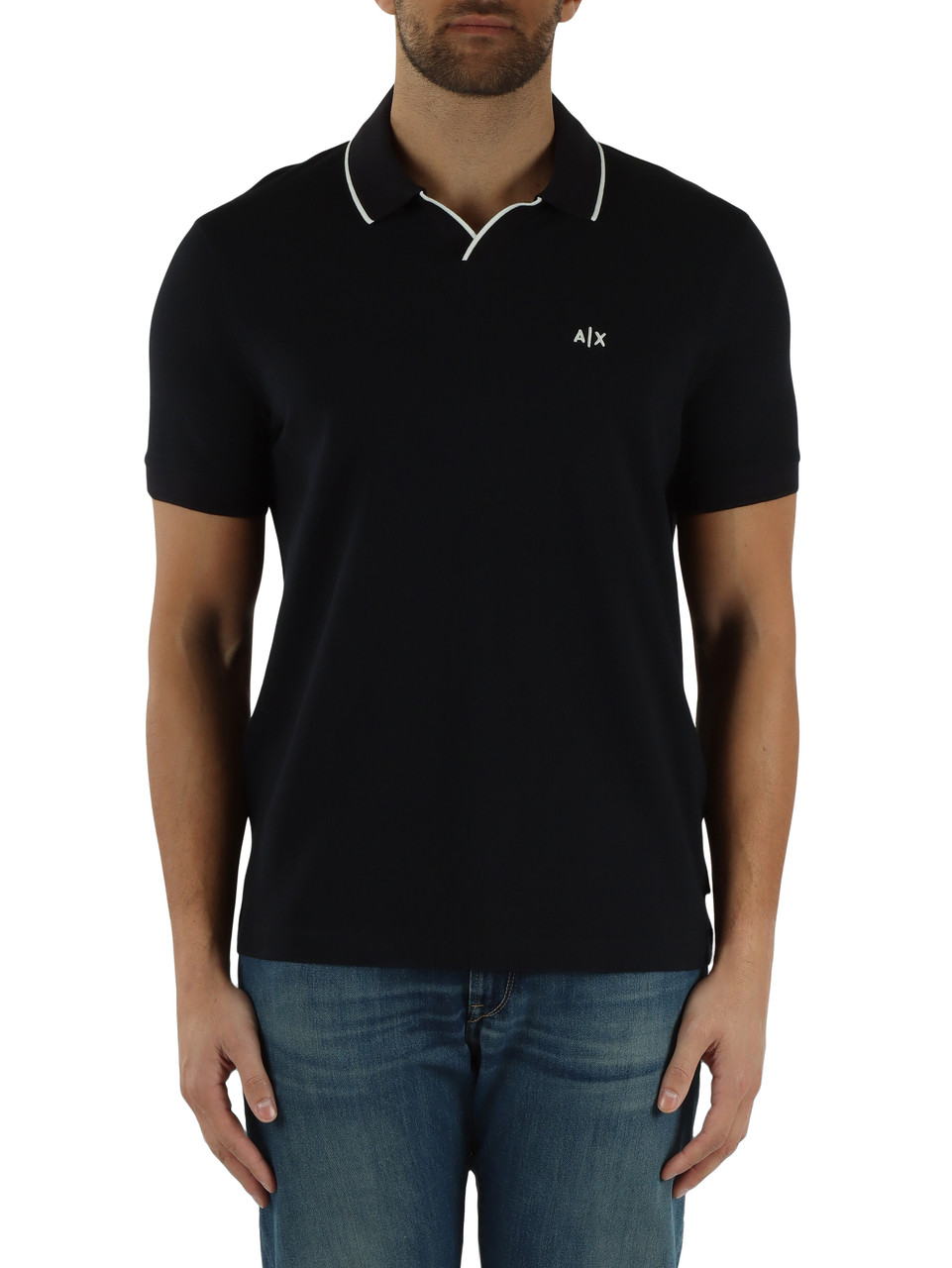 Dunkelblau | Slim Fit Derby-Polo aus Baumwoll-Piqué