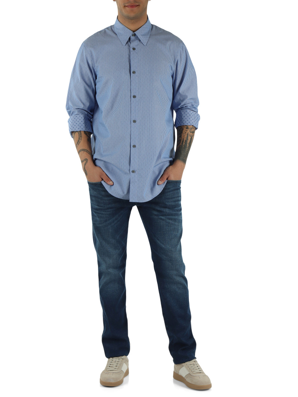 AZZURRO | Camicia regular fit in cotone con motivo decorativo