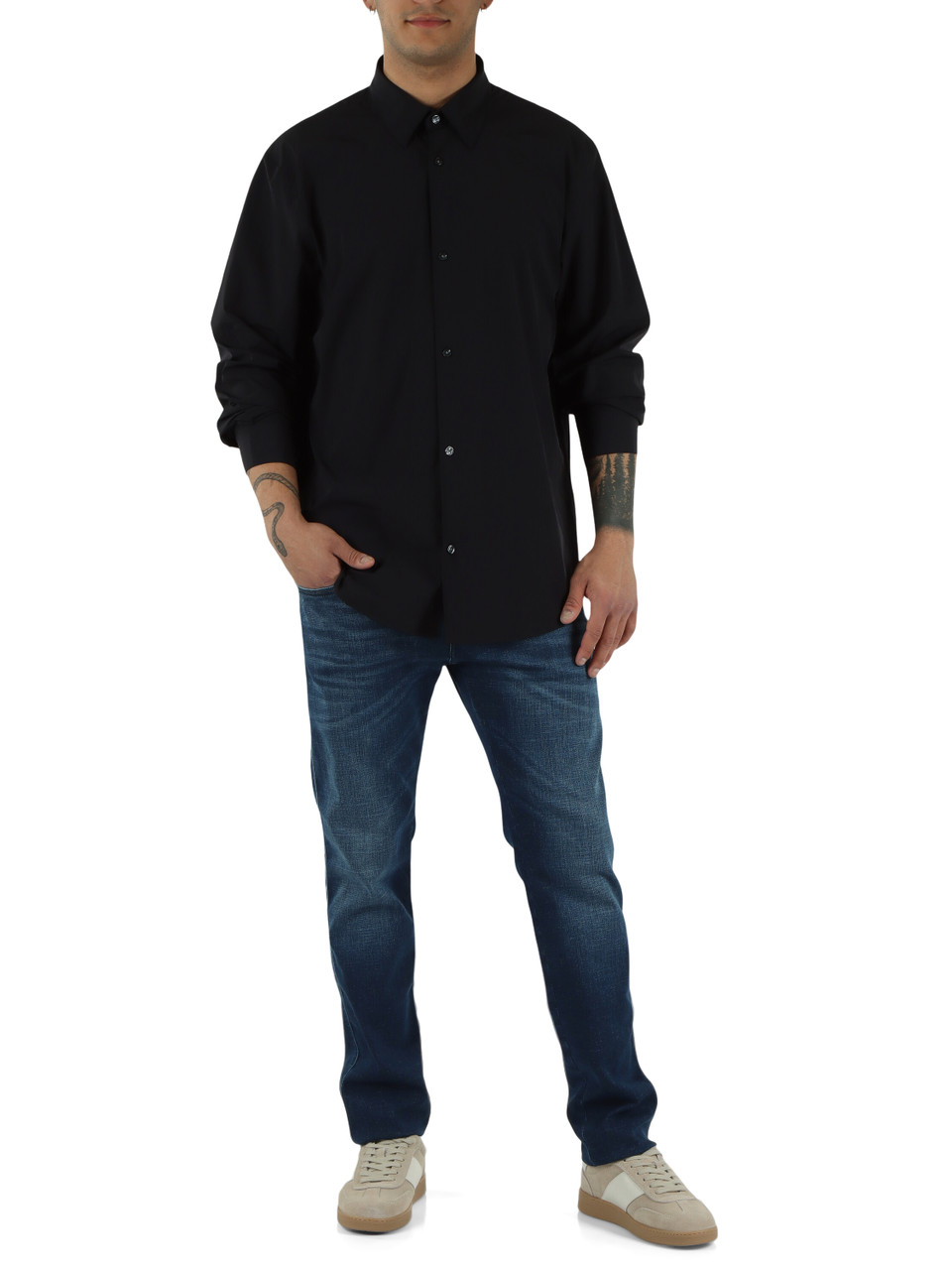 Dunkelblau | Regular Fit Hemd aus Stretchstoff