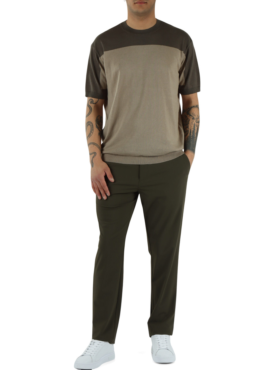 Militärgrün | Regular Fit Hose aus Stretchstoff