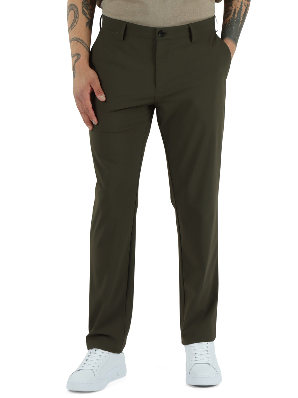 Militärgrün | Regular Fit Hose aus Stretchstoff