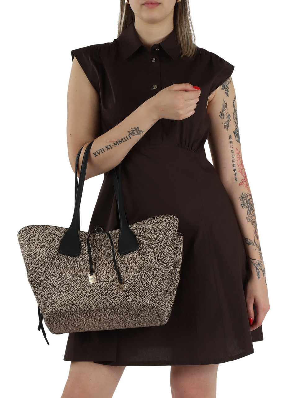 NERO | Borsa Shopping Vis A Vis in tessuto OP