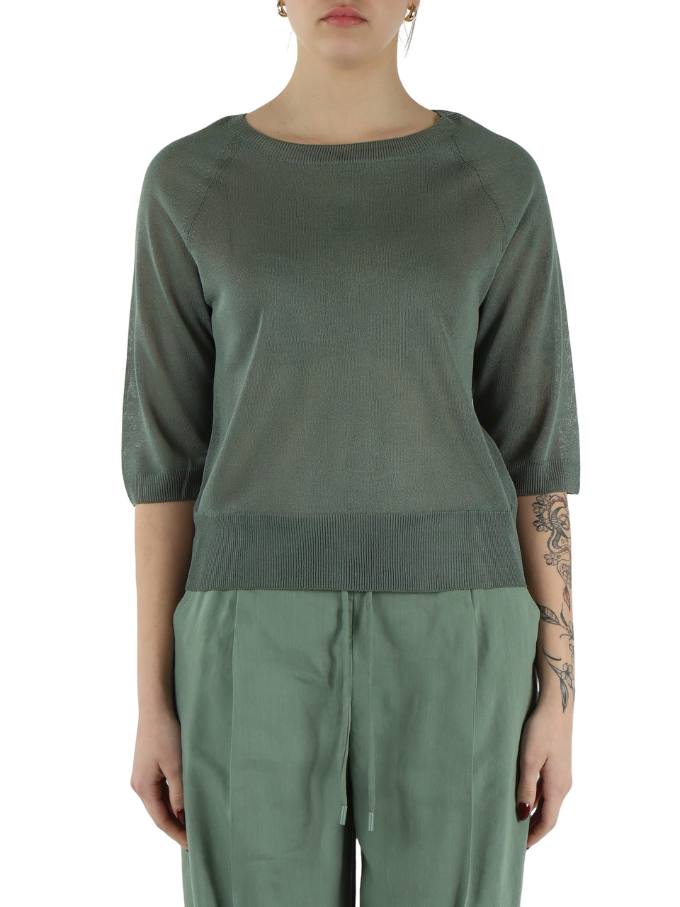 GRÜN | MONOCHROME: Pullover aus Viskosemischung KONISCH