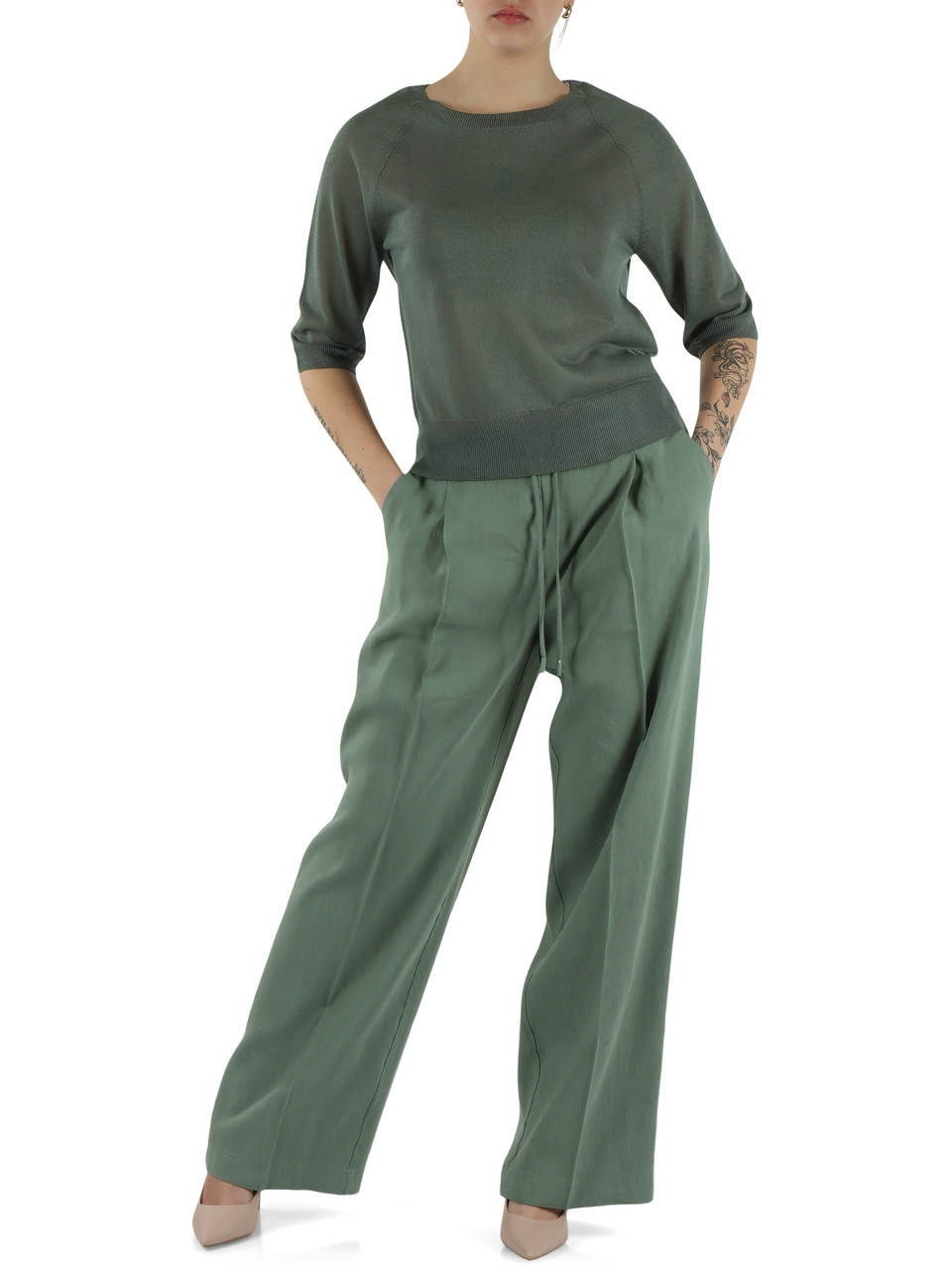 GRÜN | MONOCHROME: Pullover aus Viskosemischung KONISCH