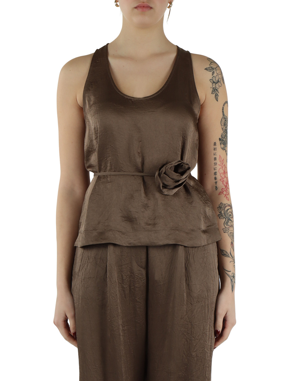 MARRONE | MONOCHROME: Top effetto crinckle APOGEO