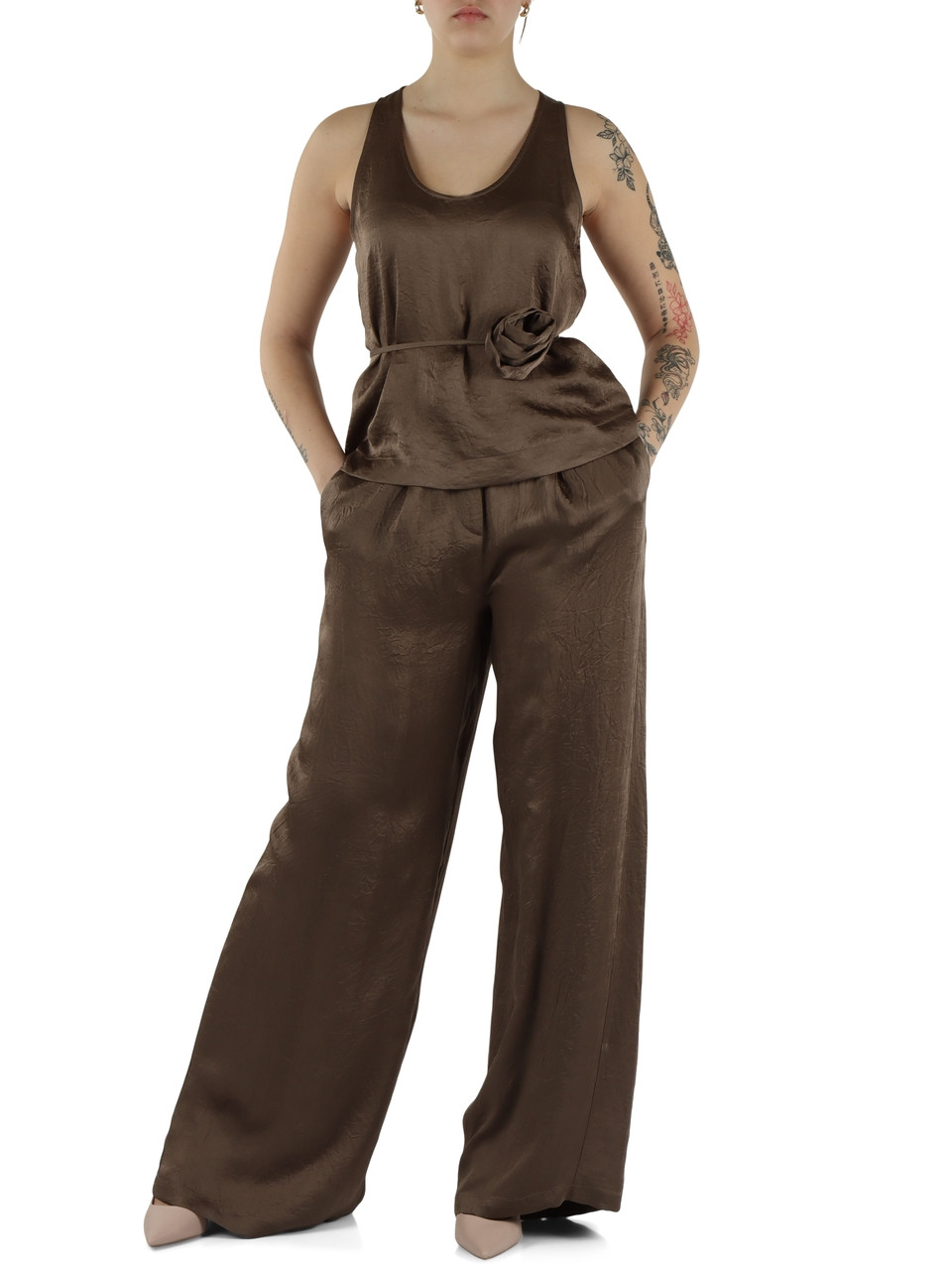 MARRONE | MONOCHROME: Top effetto crinckle APOGEO