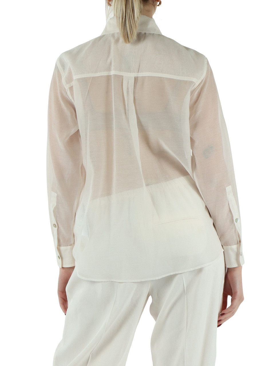 OFF WHITE | MONOCHROME: Camicia in mussola di cotone e seta CENNARE1