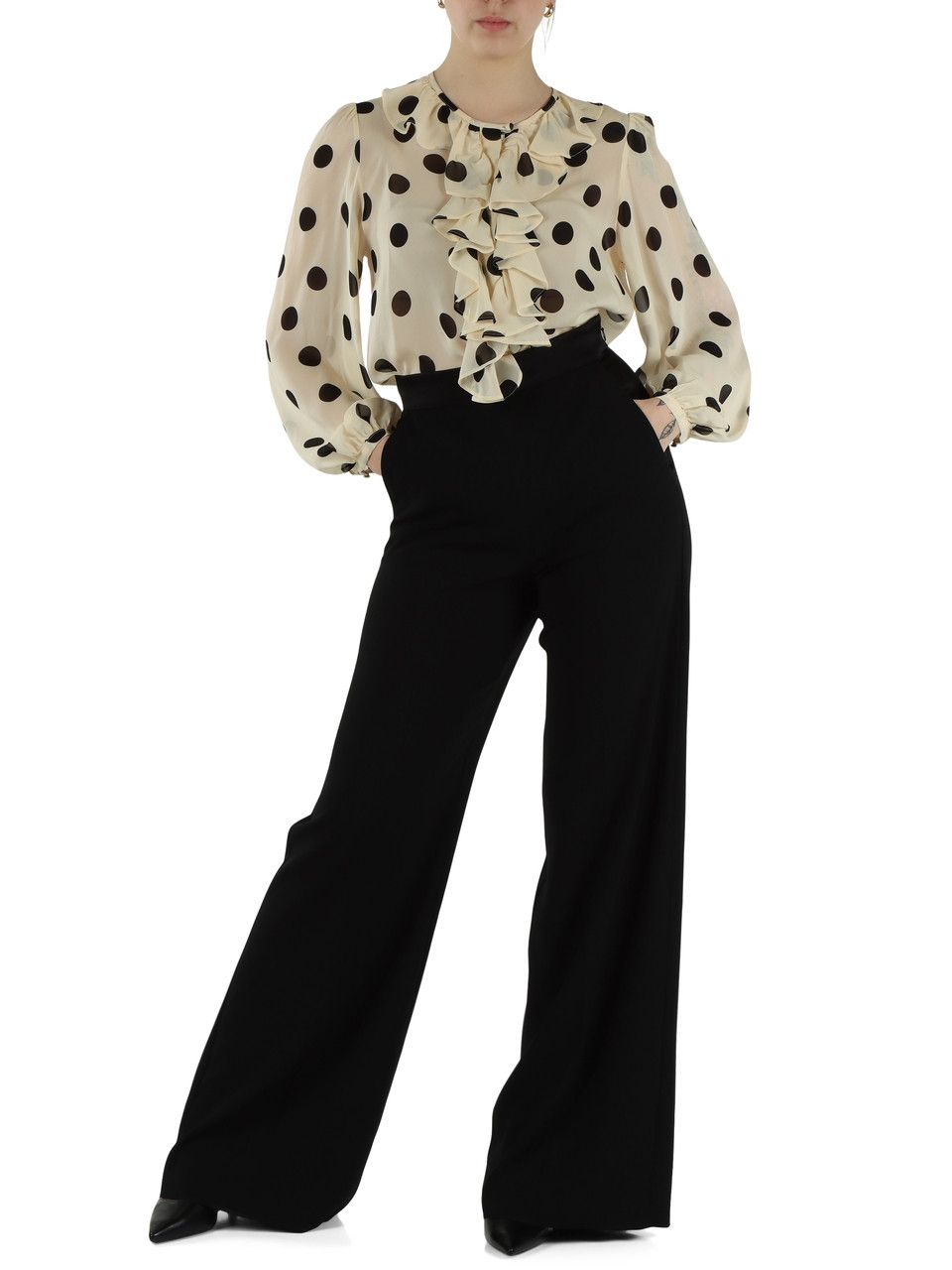 SCHWARZ | Weite Hose aus Enver-Satin-Crêpe mit PRINT