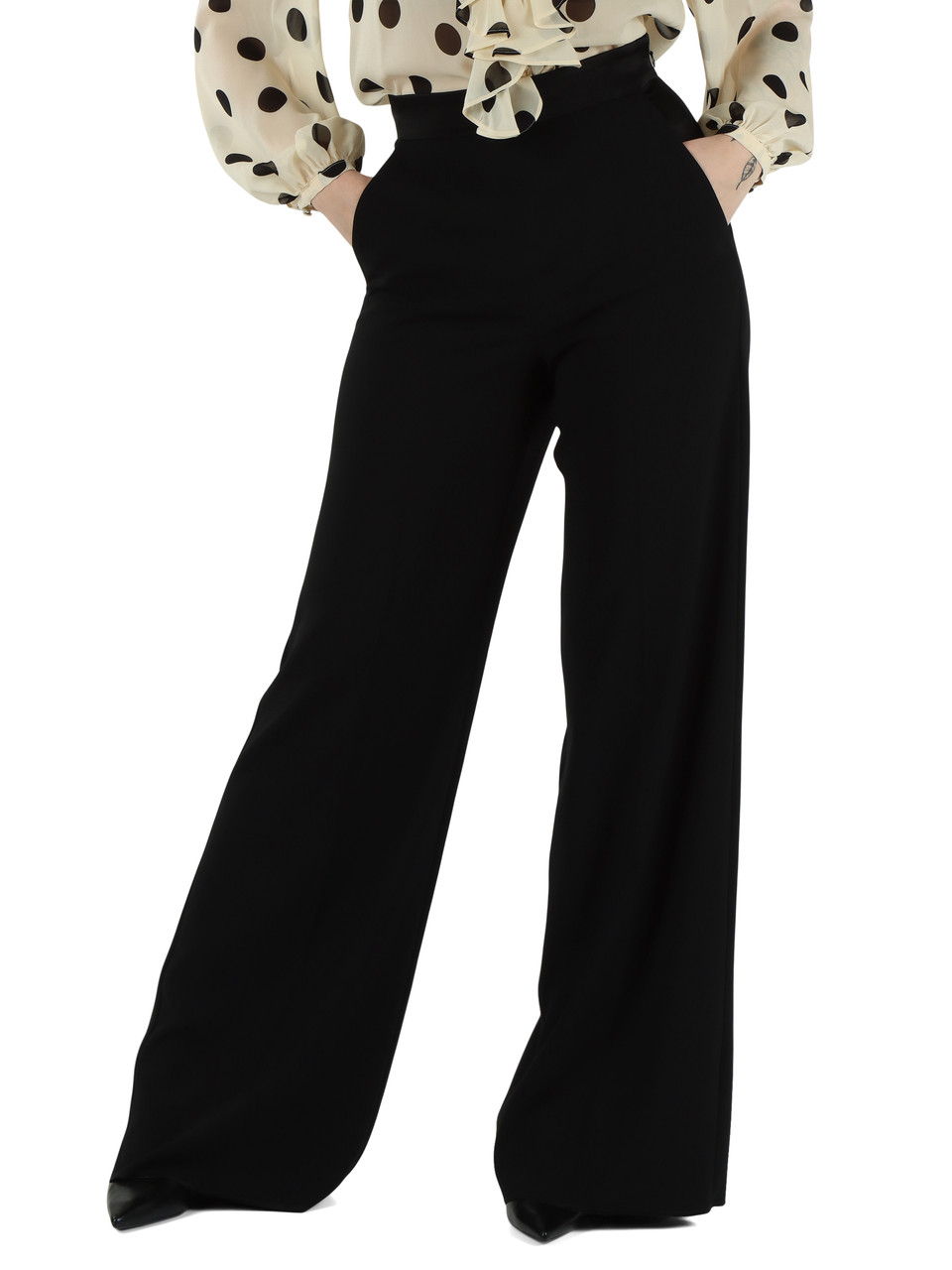 NERO | Pantalone ampio in crepe enver satin STAMPA