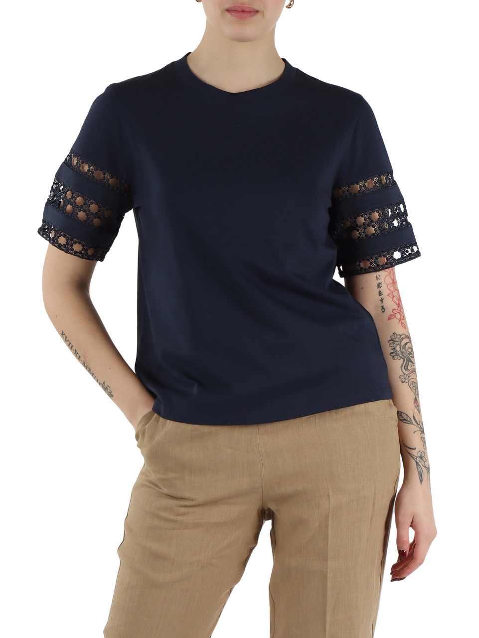 BLU | T-shirt in cotone PE con inserti a contrasto