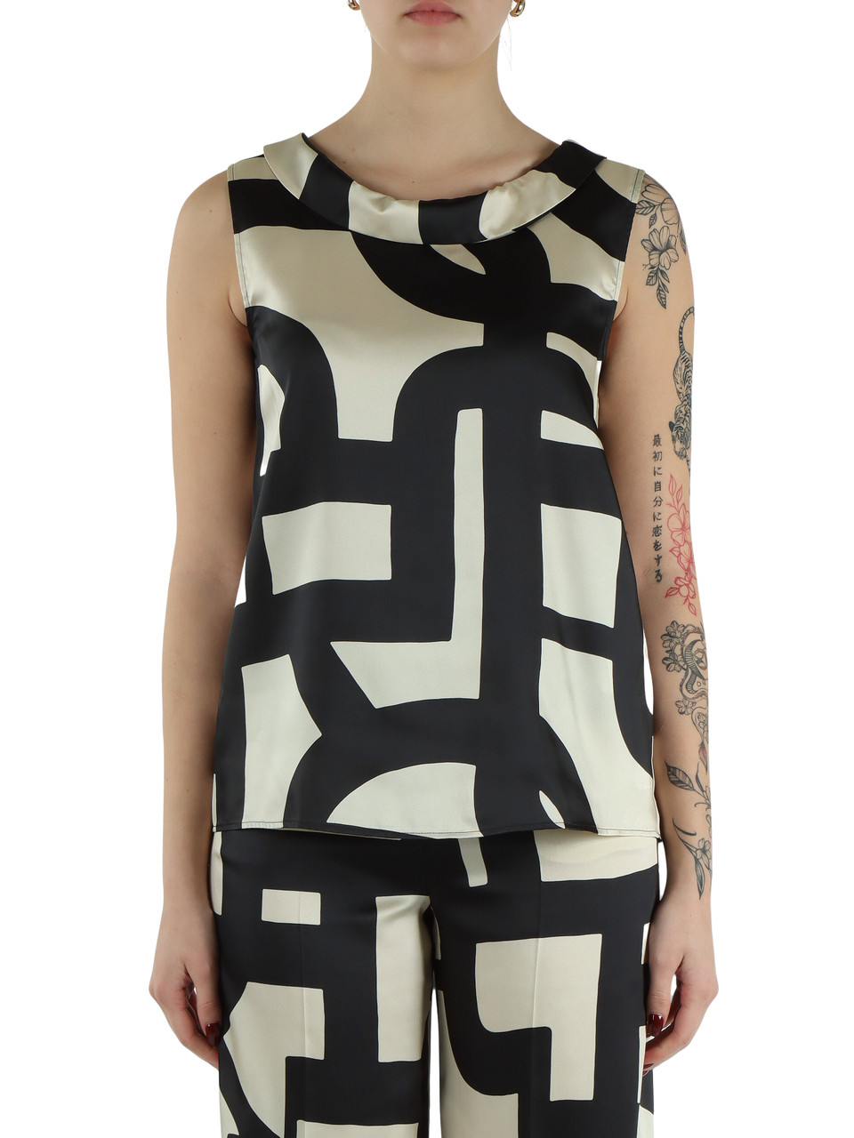 NERO | Blusa smanicata GOMMOSO in twill