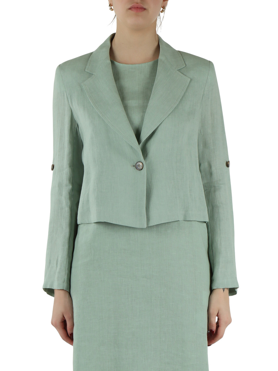VERDE CHIARO | Giacchino cropped in lino PAPIRO